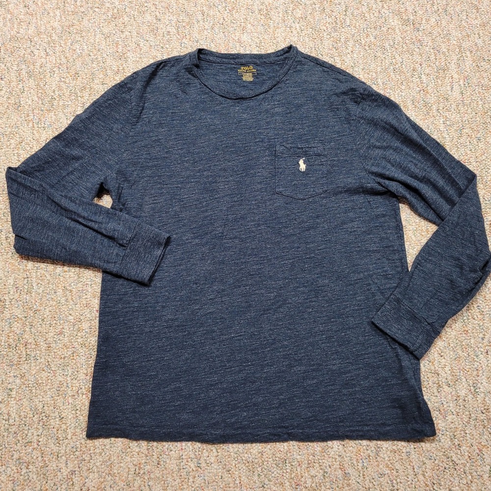 Polo Ralph Lauren Pocket Tee Shirt Mens‎ Large Navy Blue Long Sleeve Classic Fit